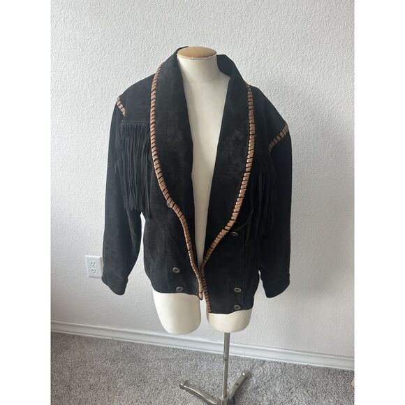 Vintage Scully Suede Leather Fringe Cowgirl Black Jacket - Picture 1 of 6